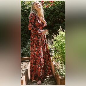 SOLD Doên Assam Floral Maxi Dress With Black Viscose Maxi Slip
